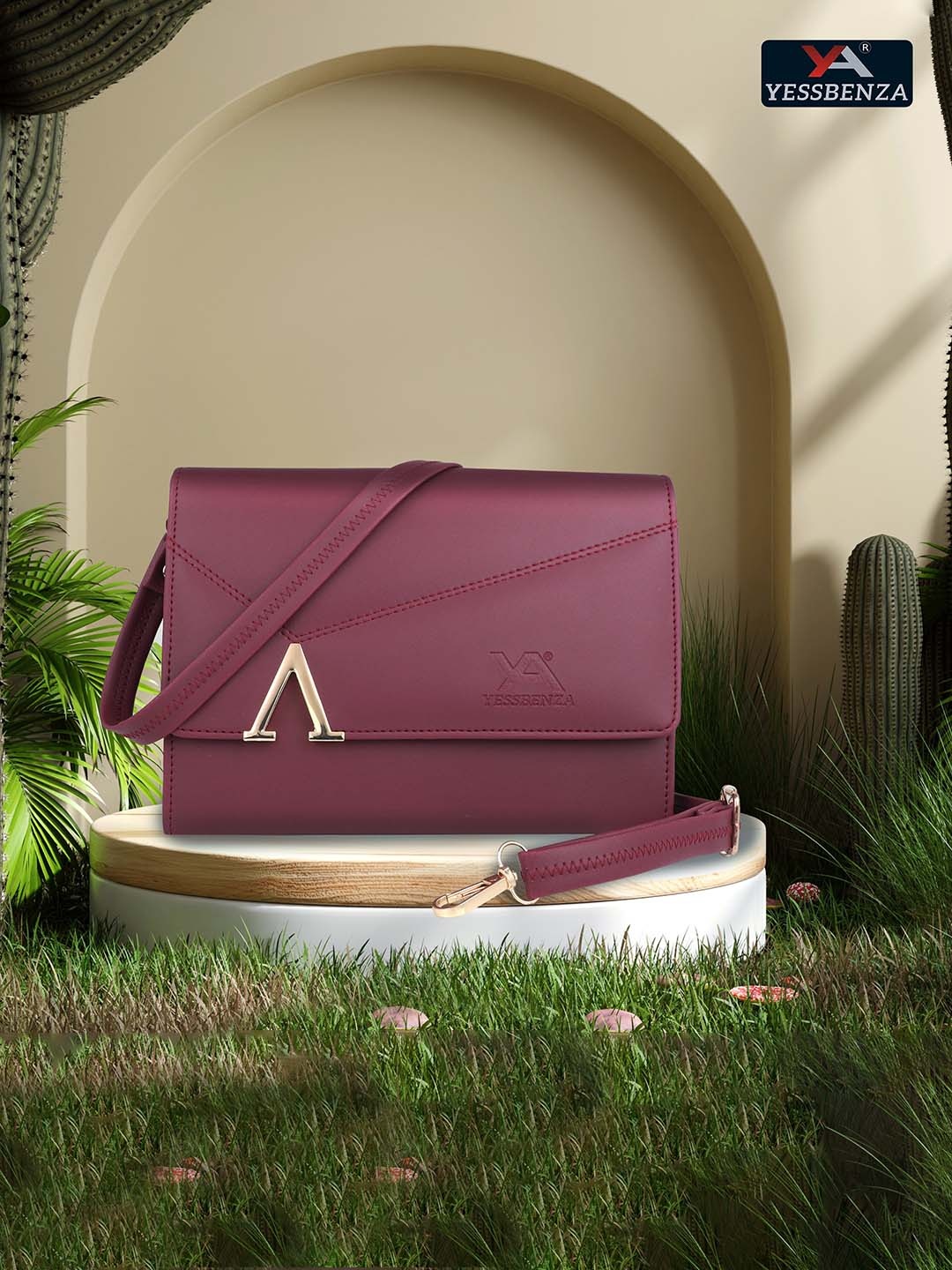 

YESSBENZA Structured A Fitting Sling Bag, Maroon