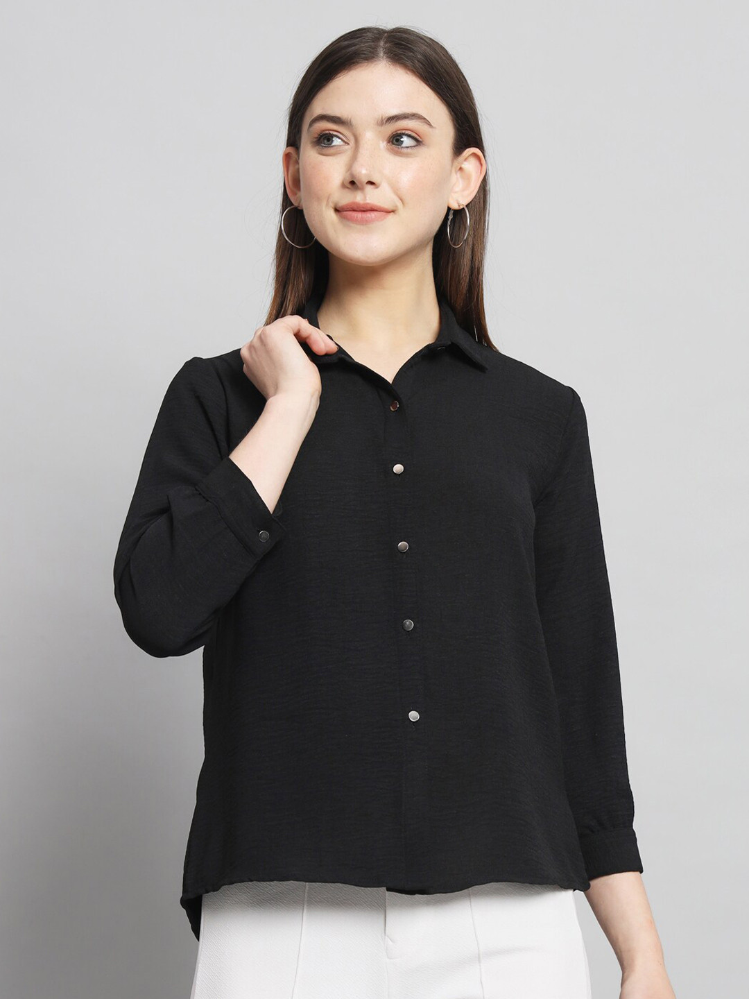 

RAER Standard Spread Collar Cotton Casual Shirt, Black