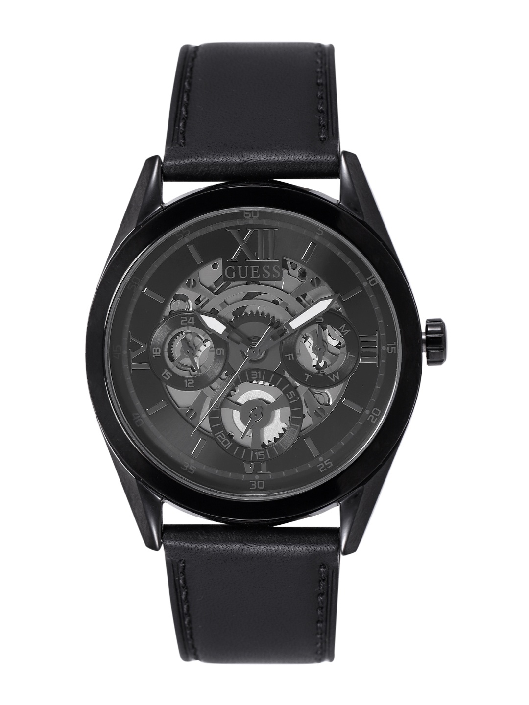 

GUESS Men Leather Straps Analogue Multi Function Watch GW0389G4, Silver