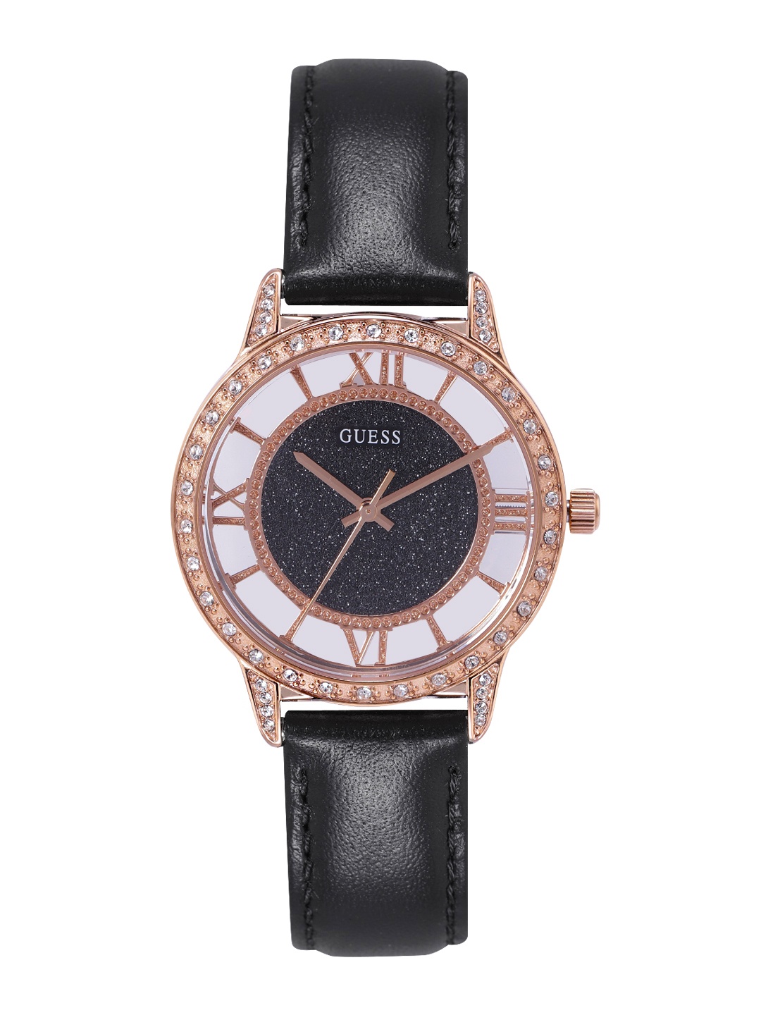 

GUESS Women Dial & Leather Straps Analogue Watch, Black