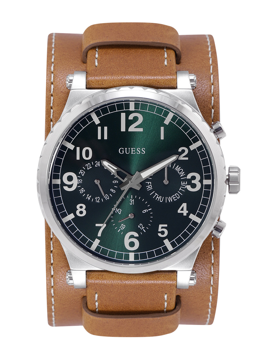 

GUESS Men Leather Straps Analogue Chronograph Watch U1162G1M, Green