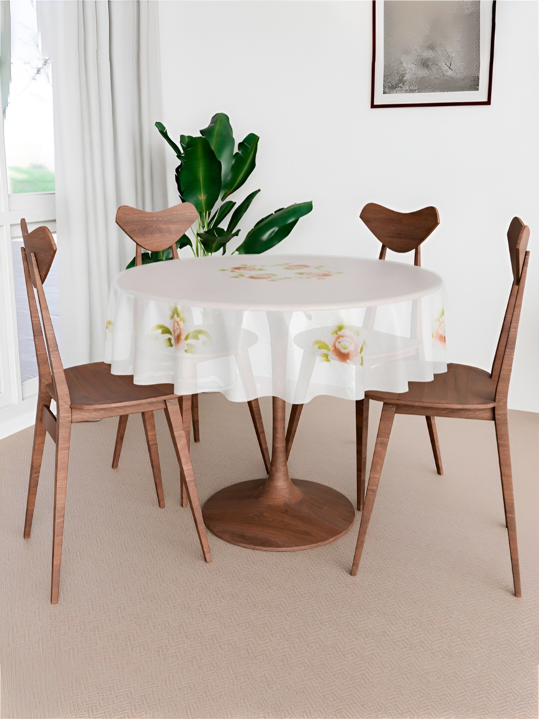 

Kuber Industries White Floral Printed Round 4-Seater Table Cover