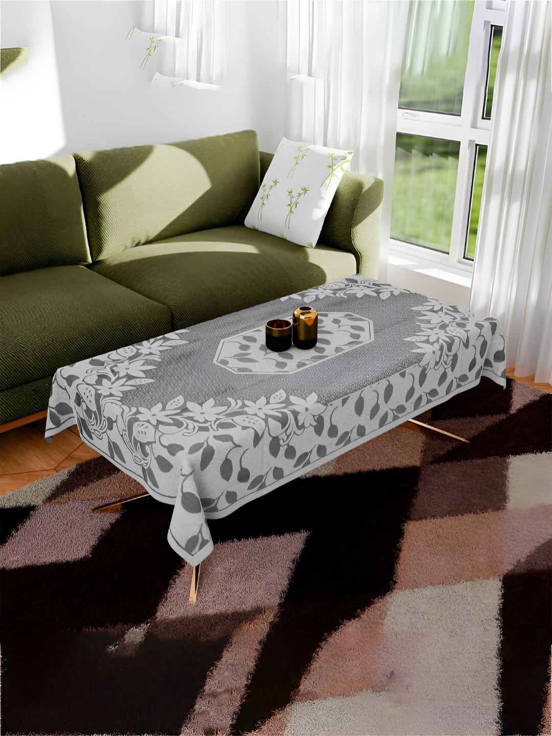 

Kuber Industries Grey & White Floral Printed 4-Seater Table Cover