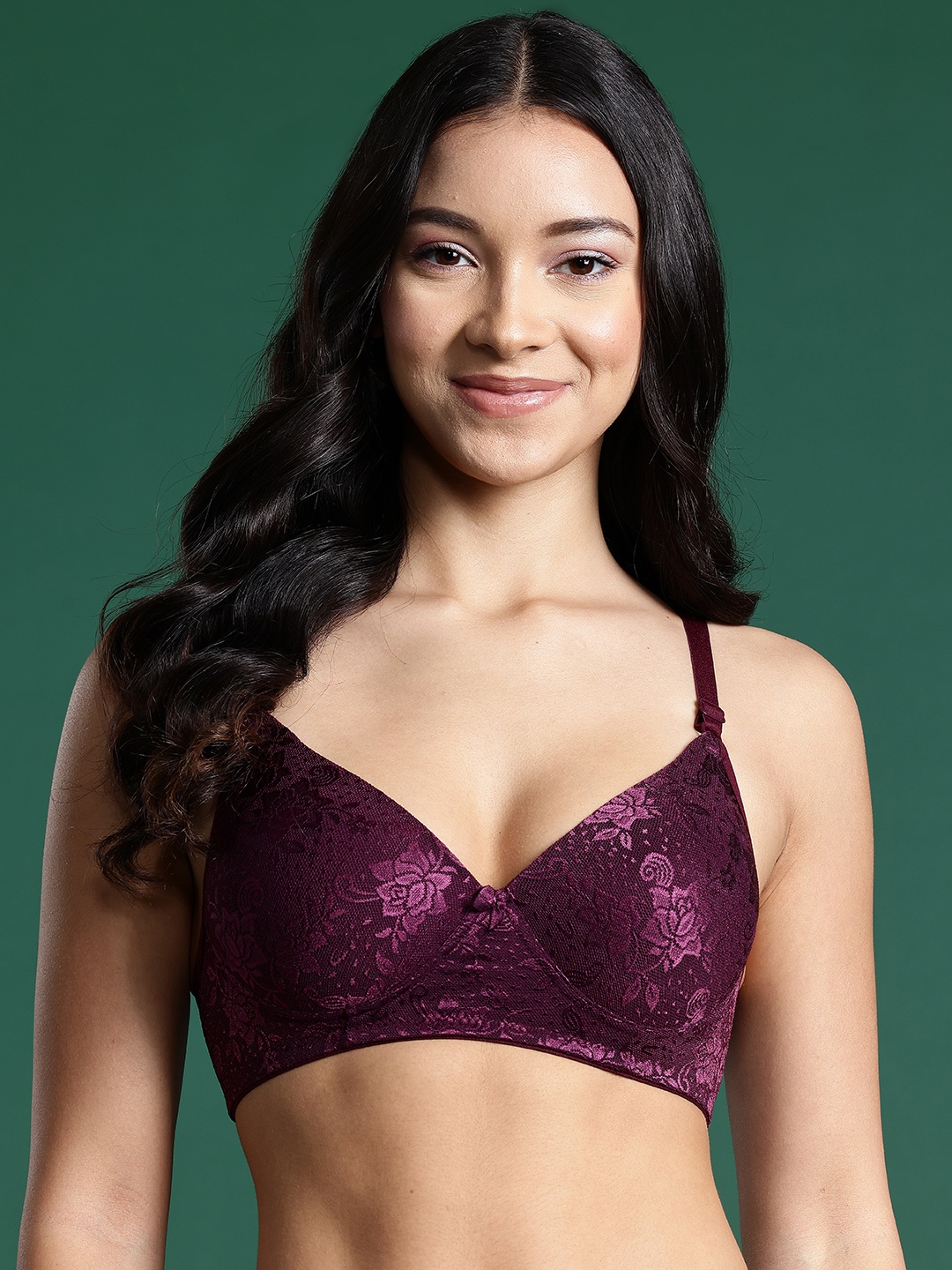 

DressBerry Floral Full Coverage Lightly Padded Push-Up Bra, Purple