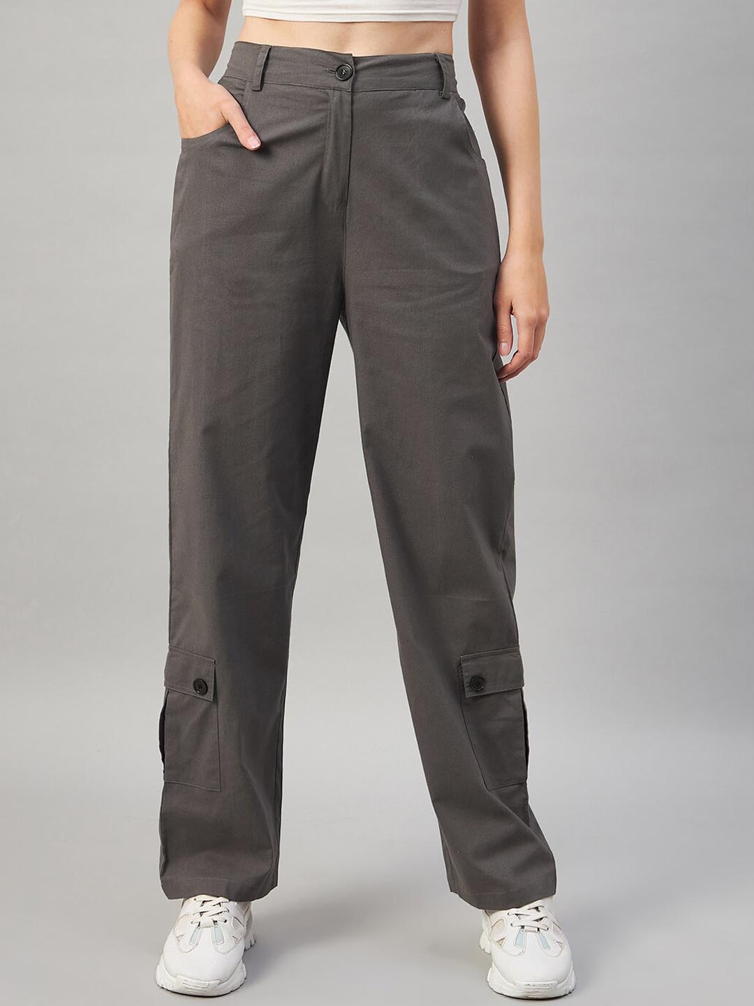 

Orchid Blues Women Flared High-Rise Pure Cotton Parallel Trousers, Grey