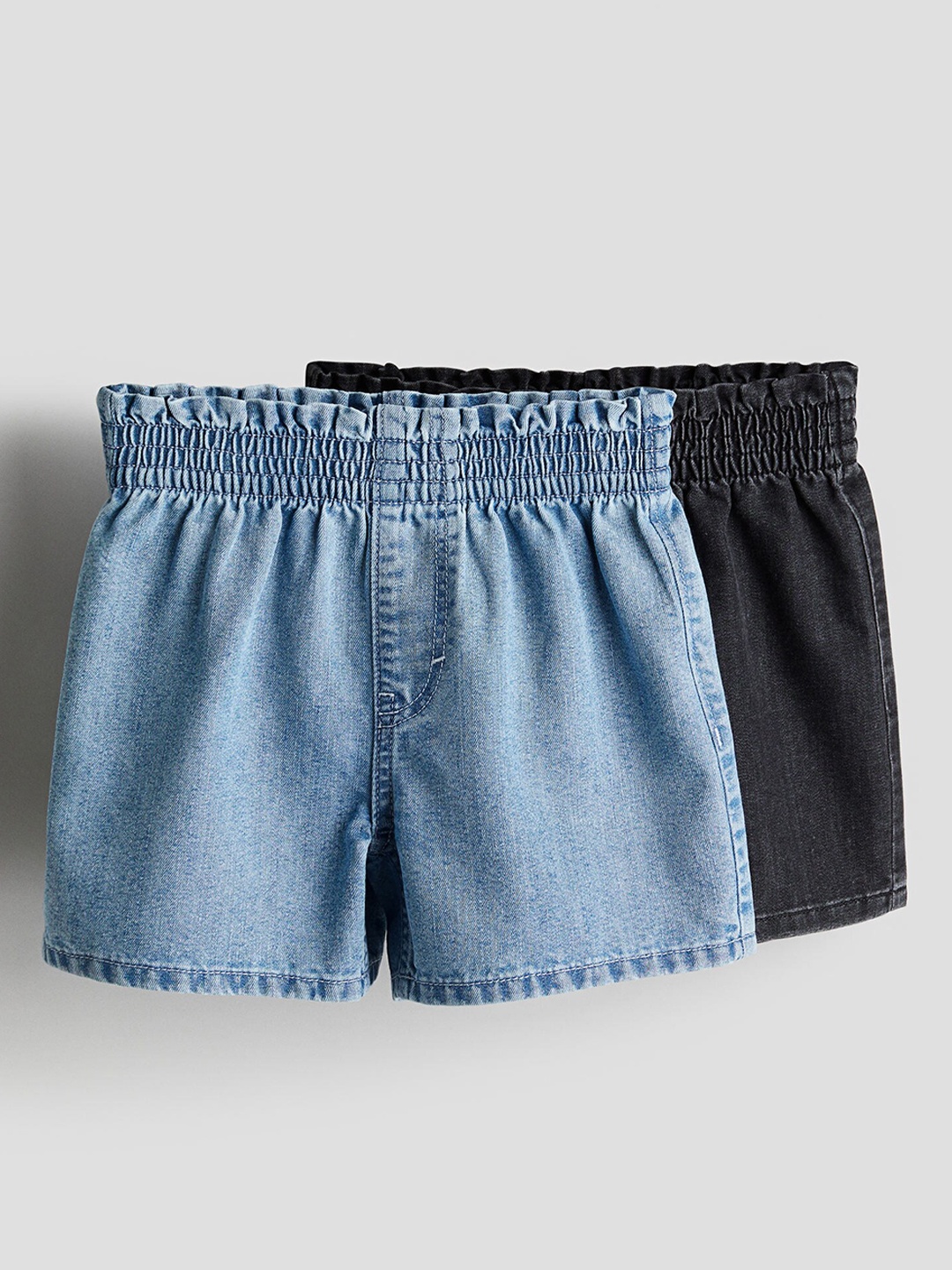 

H&M Girls 2-Pack Denim Paper Bag Shorts, Black