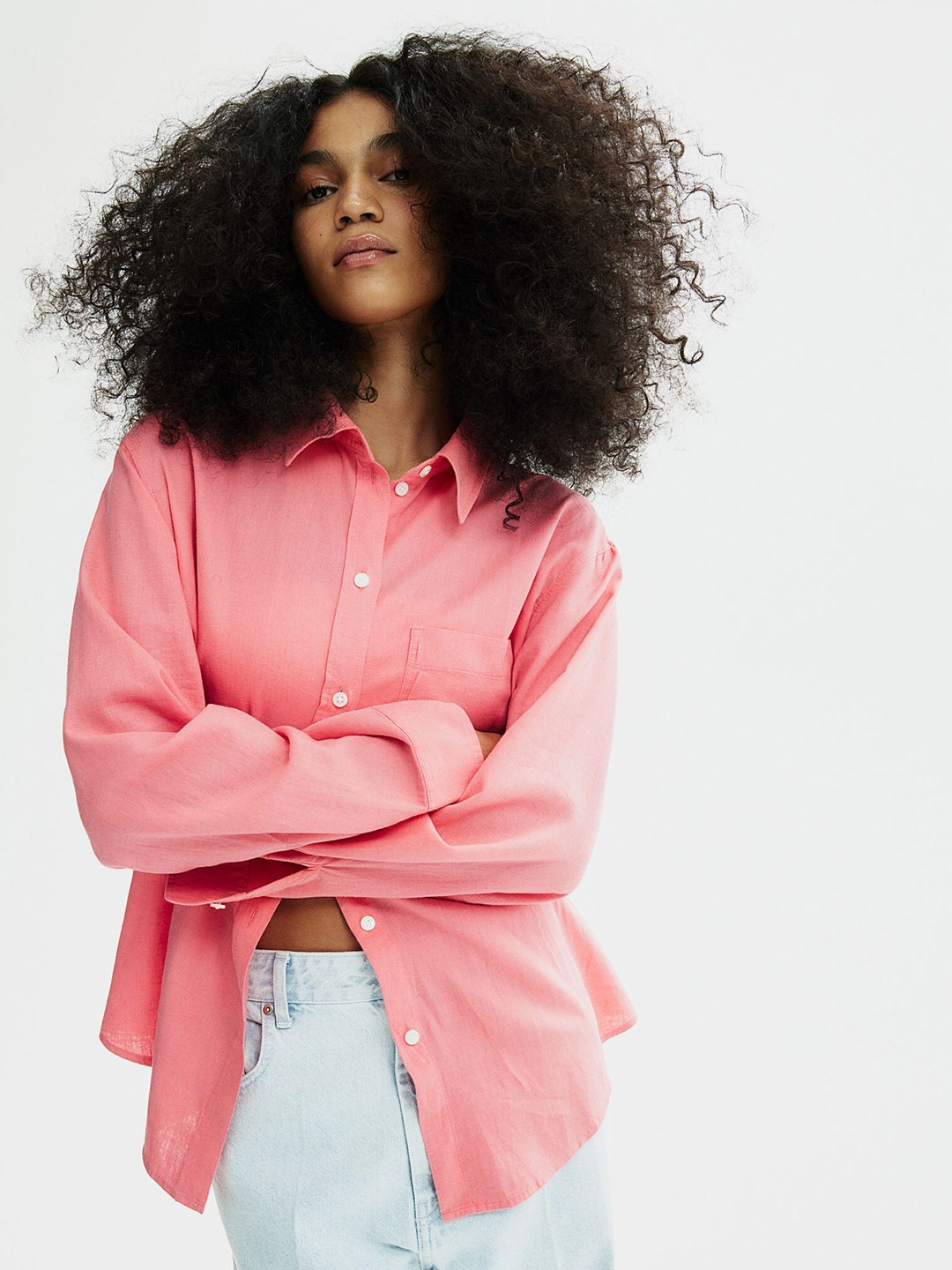 

H&M Linen-Blend Shirt, Pink