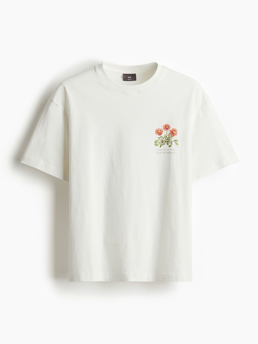 

H&M Men Pure Cotton Loose Fit Printed T-shirt, White