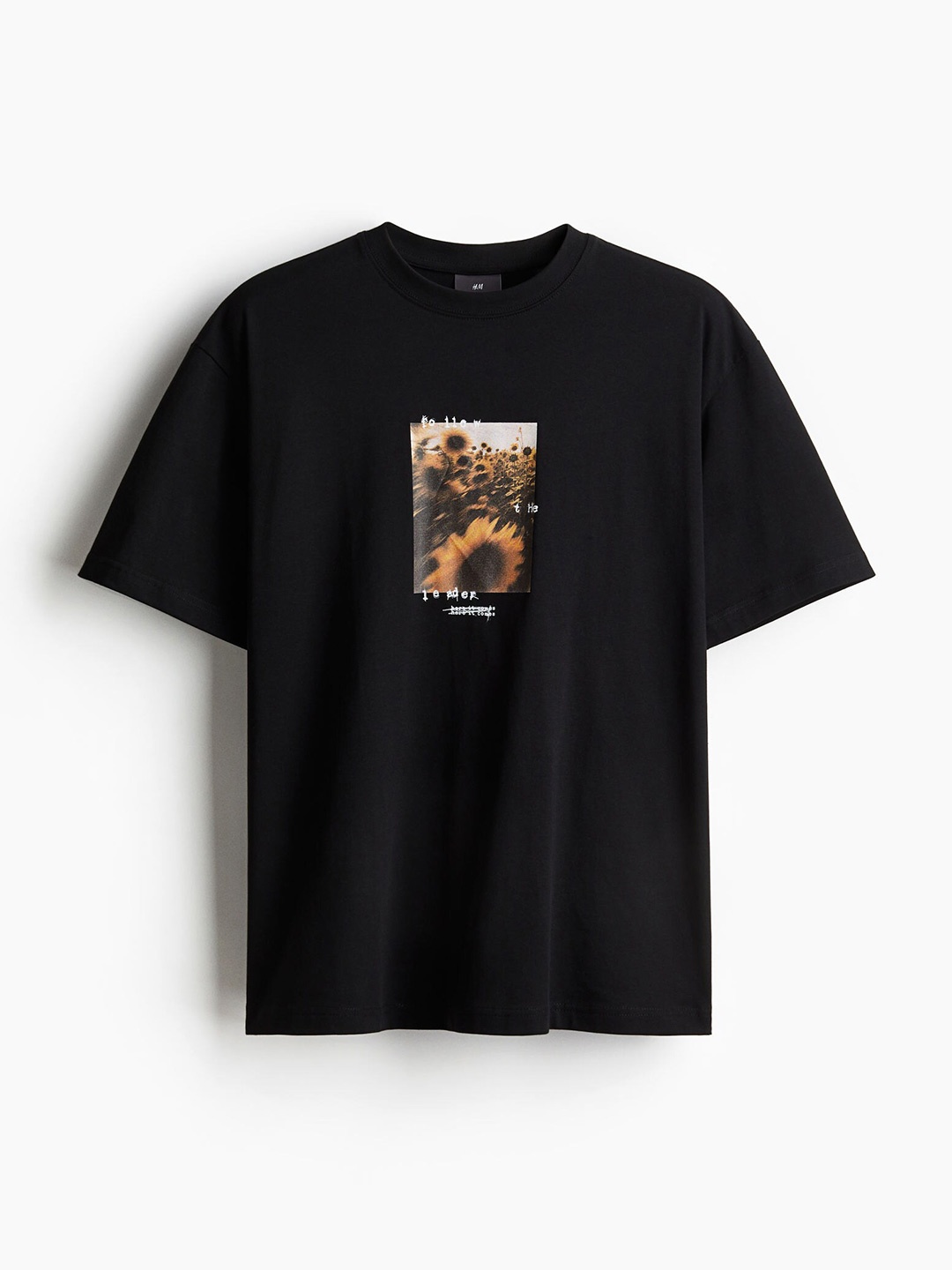 

H&M Men Pure Cotton Loose Fit Printed T-shirt, Black