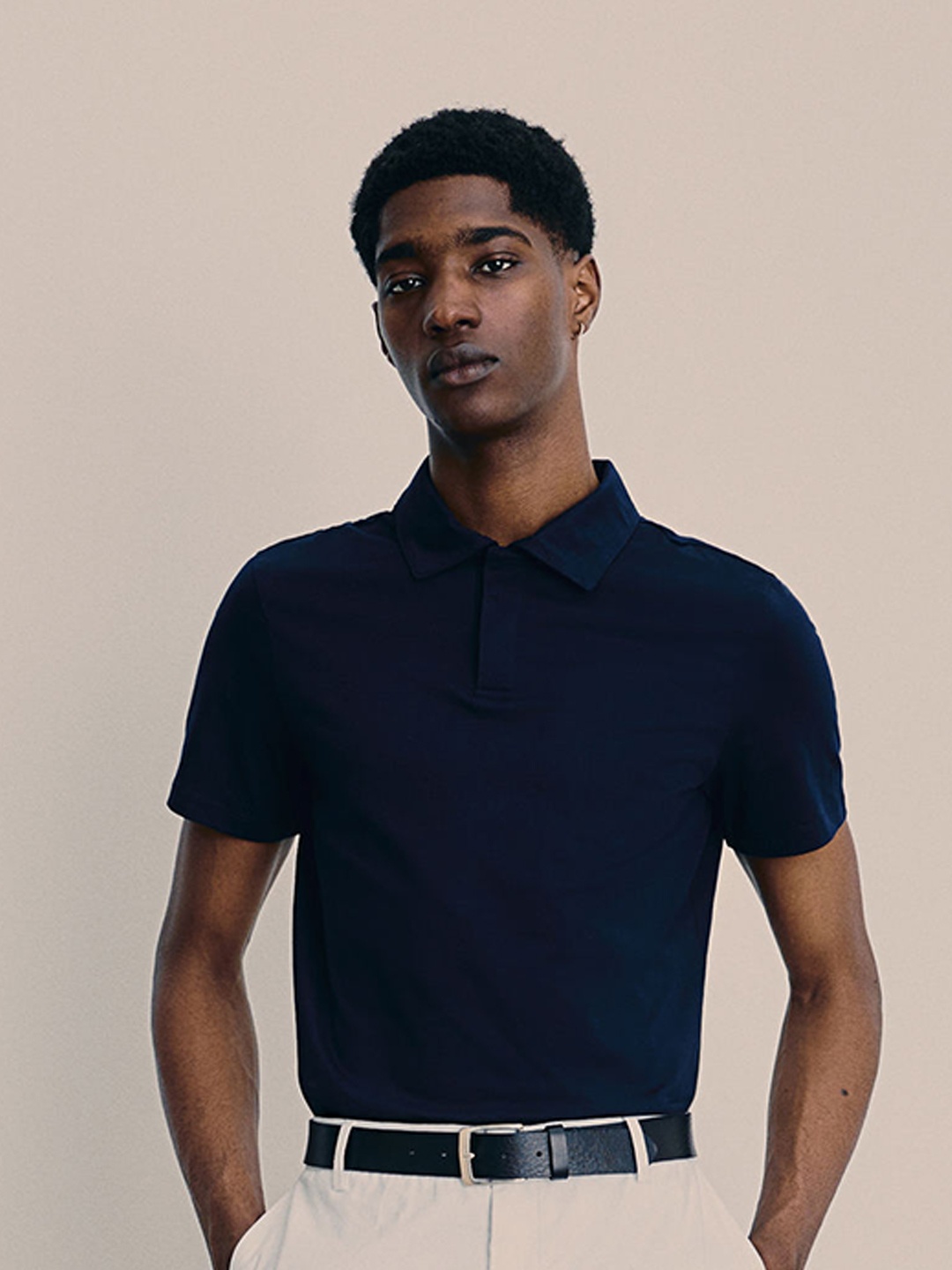 

H&M Pure Cotton Muscle Fit Polo Shirt, Navy blue