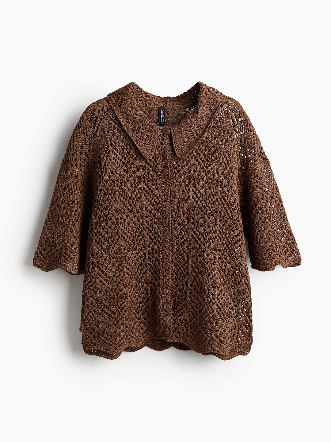 

H&M Women Acrylic Pointelle-Knit Cardigan, Brown