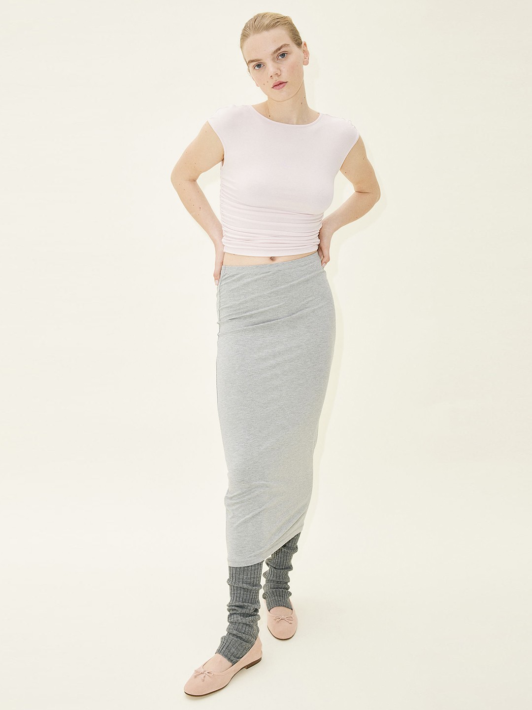 

H&M Gathered Cap-Sleeved Top, Pink