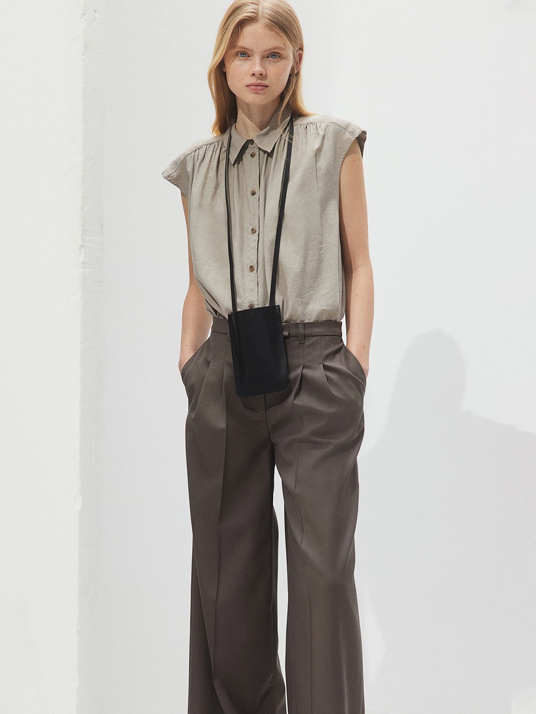 

H&M Linen-Blend Sleeveless Shirt, Beige