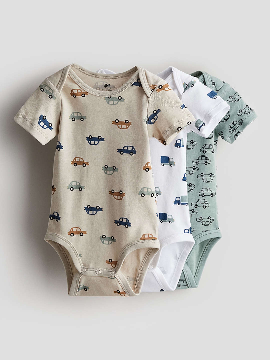 

H&M Boys 3-Pack Cotton Bodysuits, Beige