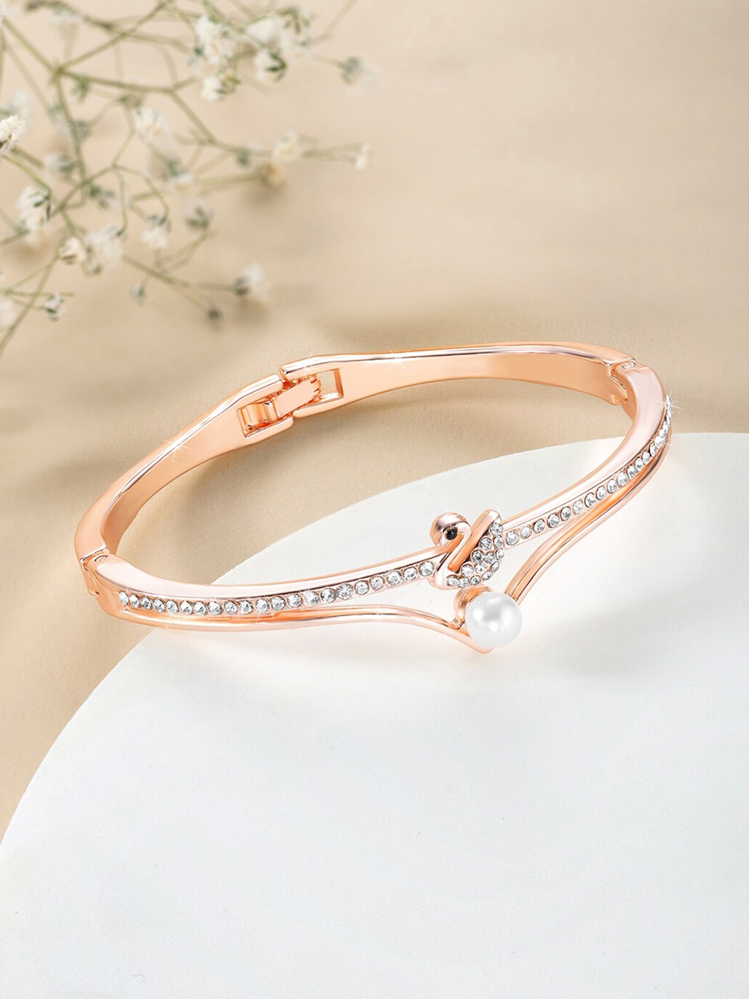 

Peora Cubic Zirconia Rose Gold Plated Bangle Style Bracelet