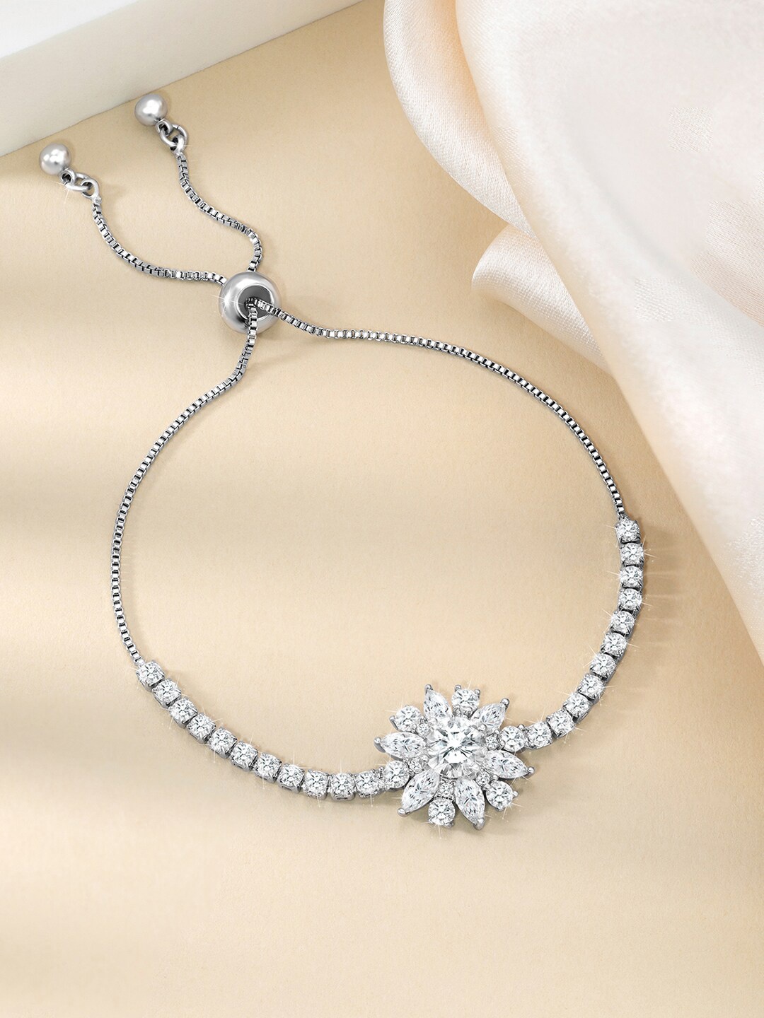 

Peora Cubic Zirconia Silver-Plated Wraparound Bracelet