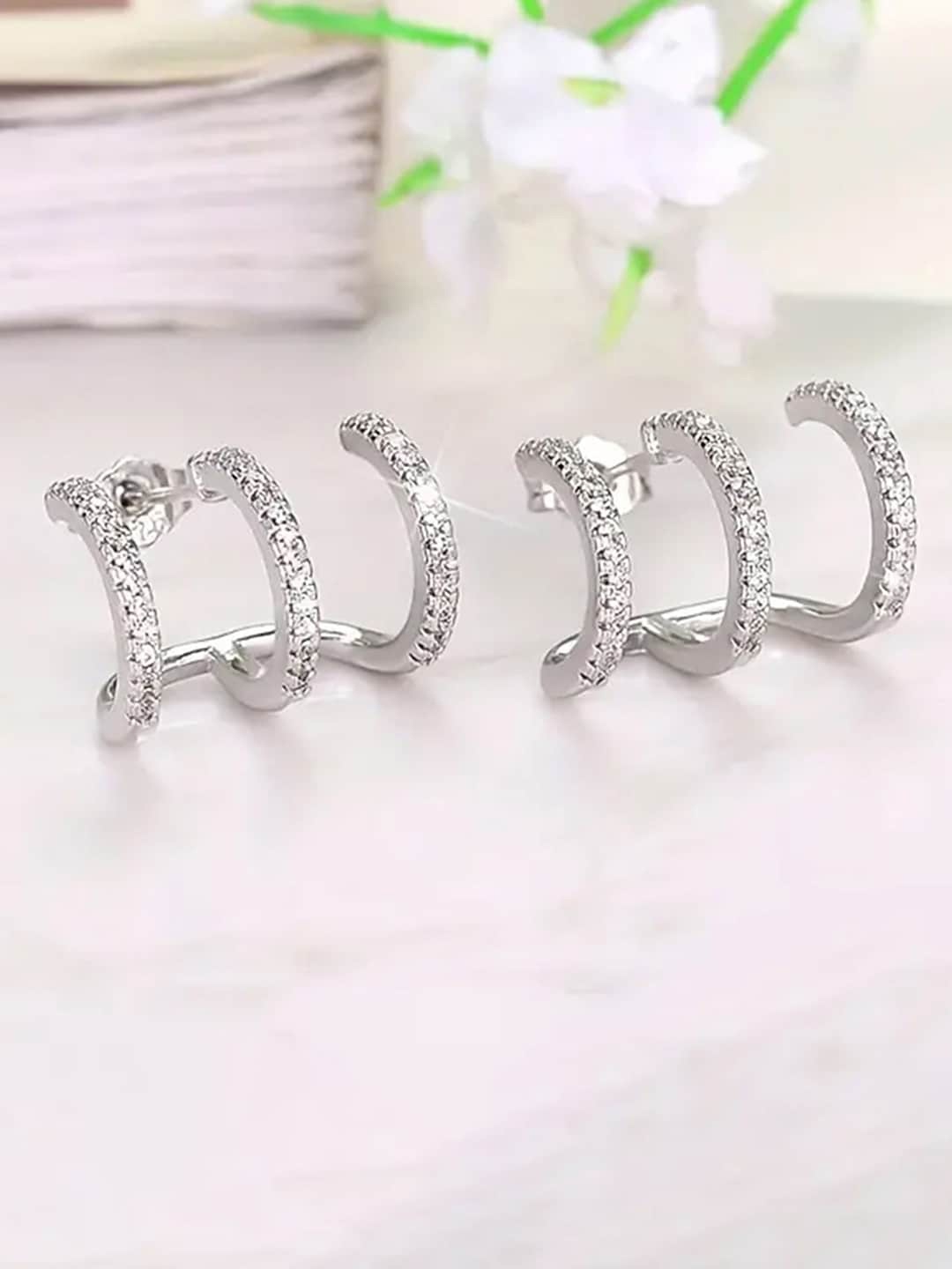 Peora Contemporary Silver Plated Cubic Zirconia Hoop Earrings