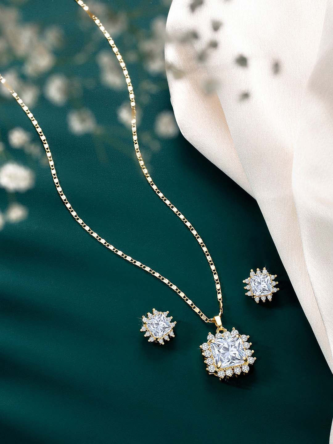 

Peora Gold Plated Cubic Zirconia Studded Jewellery Set