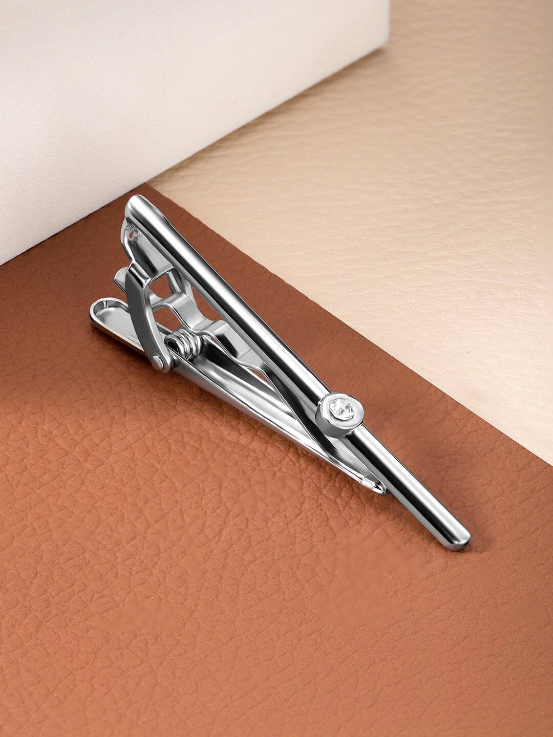 

Peora Men Silver Plated Cubic Zirconia Studded Classic Tie Pin Brooch