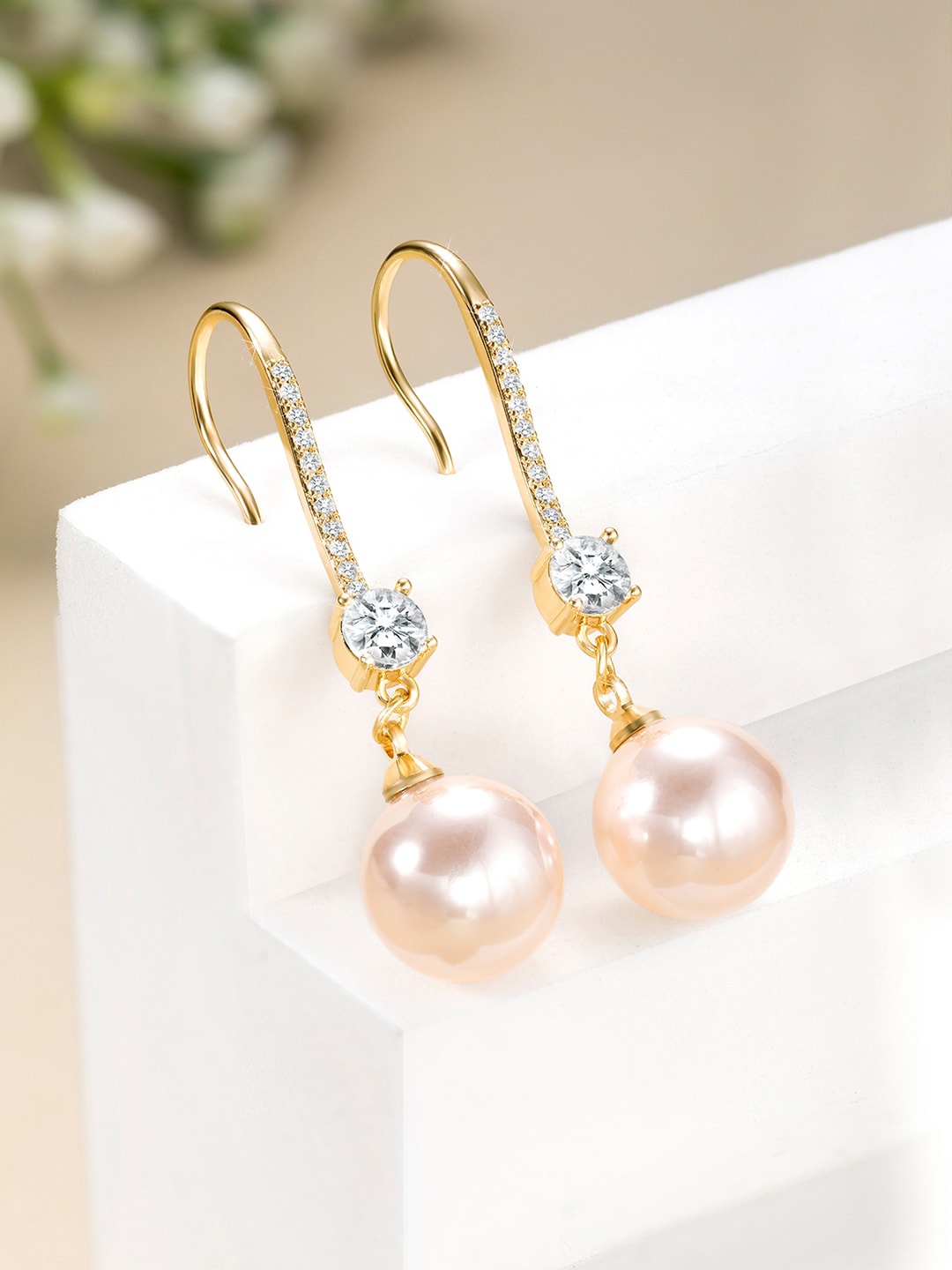 

Peora Gold Plated Cubic Zirconia & Pearl Hoop Earrings