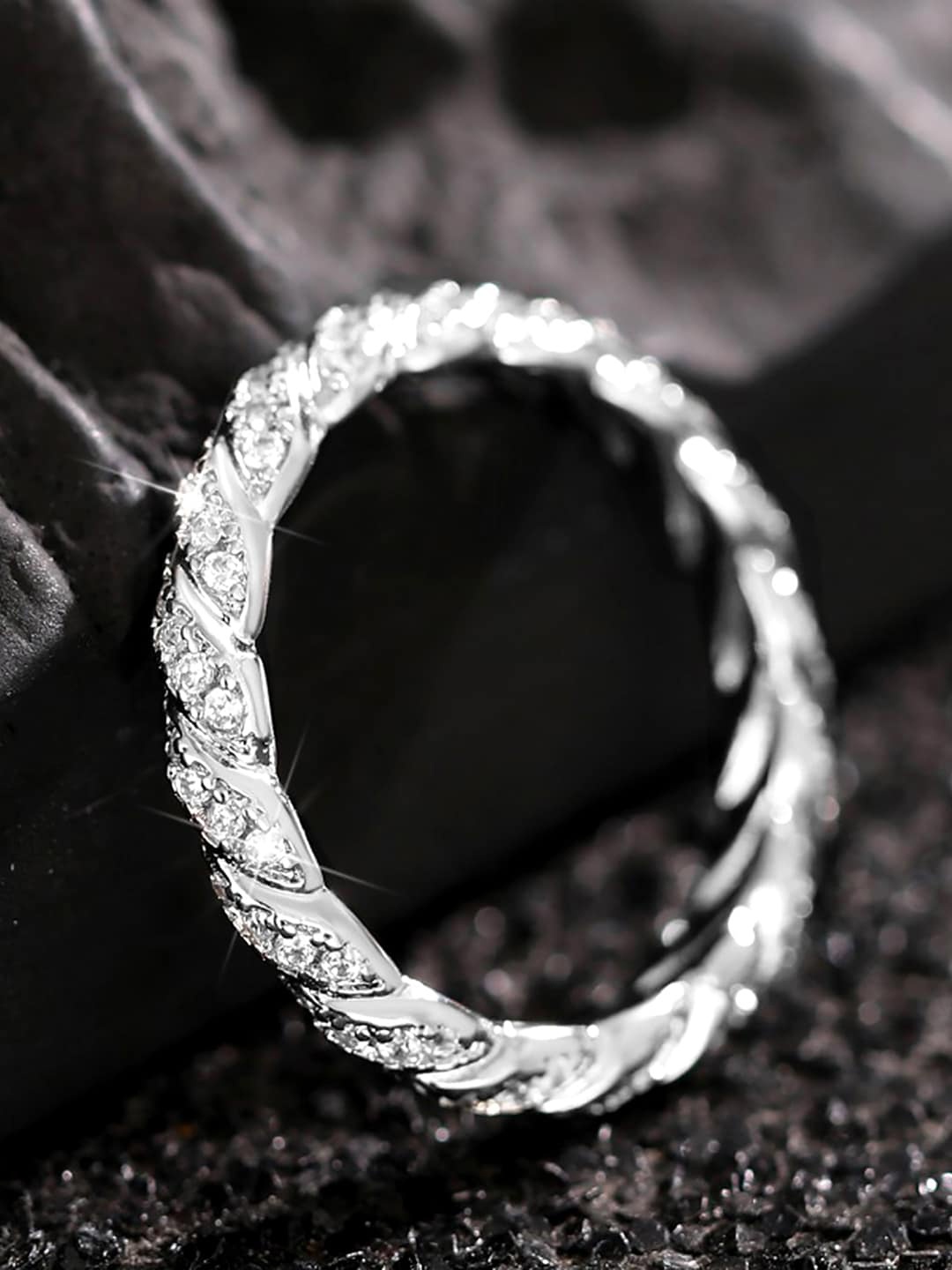 

Peora Gold-Plated Cubic Zirconia Studded Finger Ring, Silver