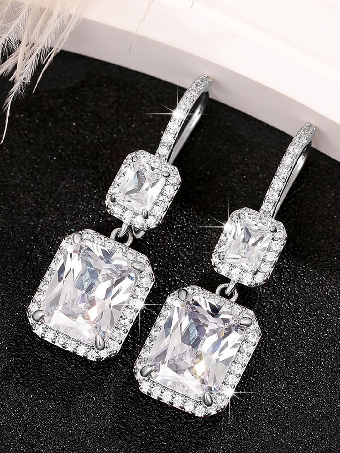 

Peora Silver-Plated Cubic Zirconia Studded Contemporary Drop Earrings