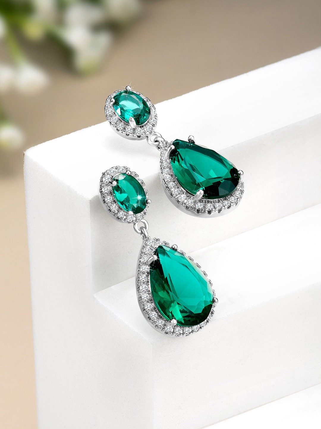 

Peora Silver Plated Cubic Zirconia Drop Earrings
