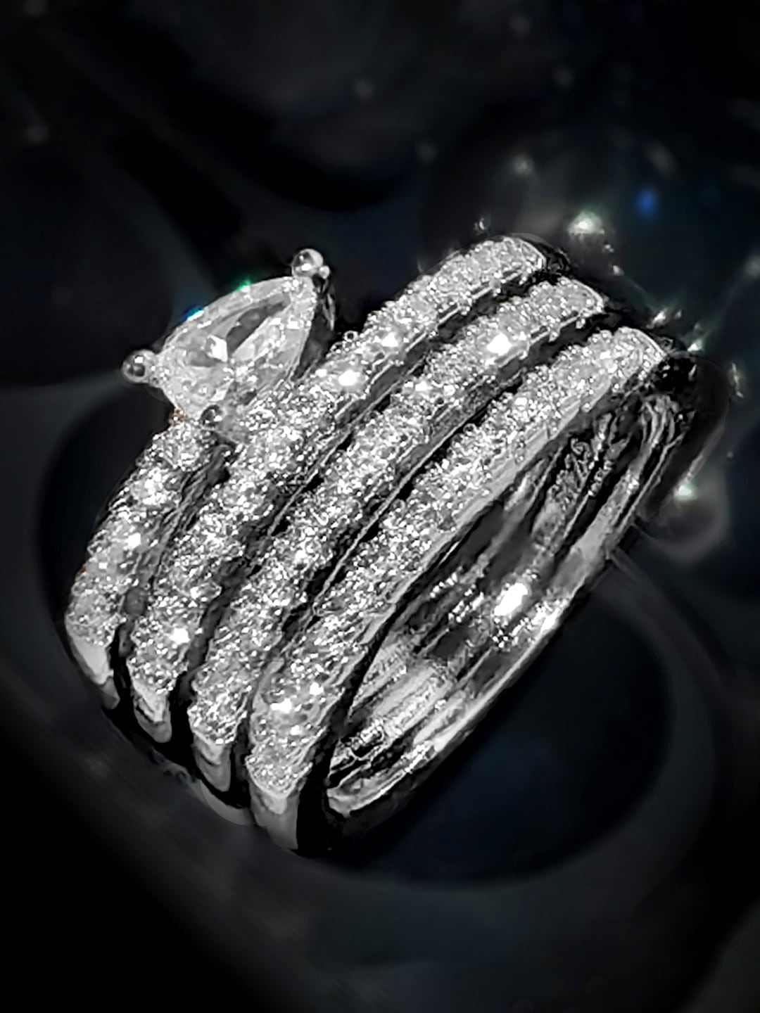 

Peora Silver-Plated CZ Studded Finger Ring
