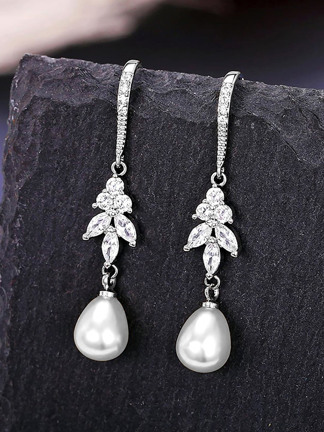 

Peora Silver Plated Cubic Zirconia & Pearl Drop Earrings