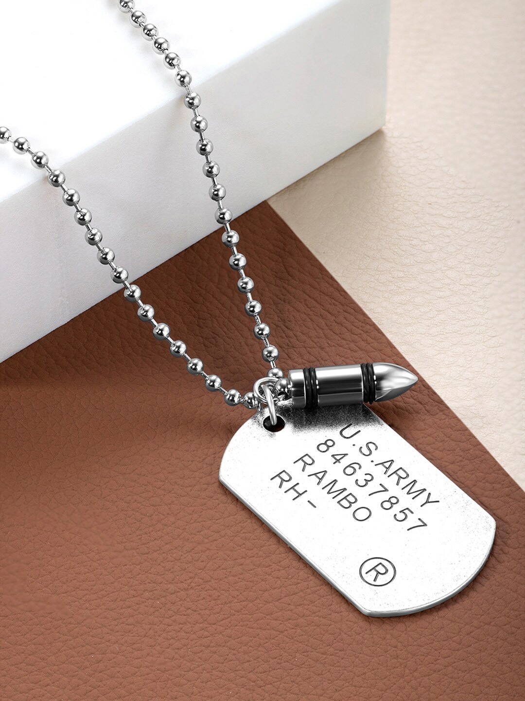 

Peora Silver-Plated Army Dog Tag Pendant Chain