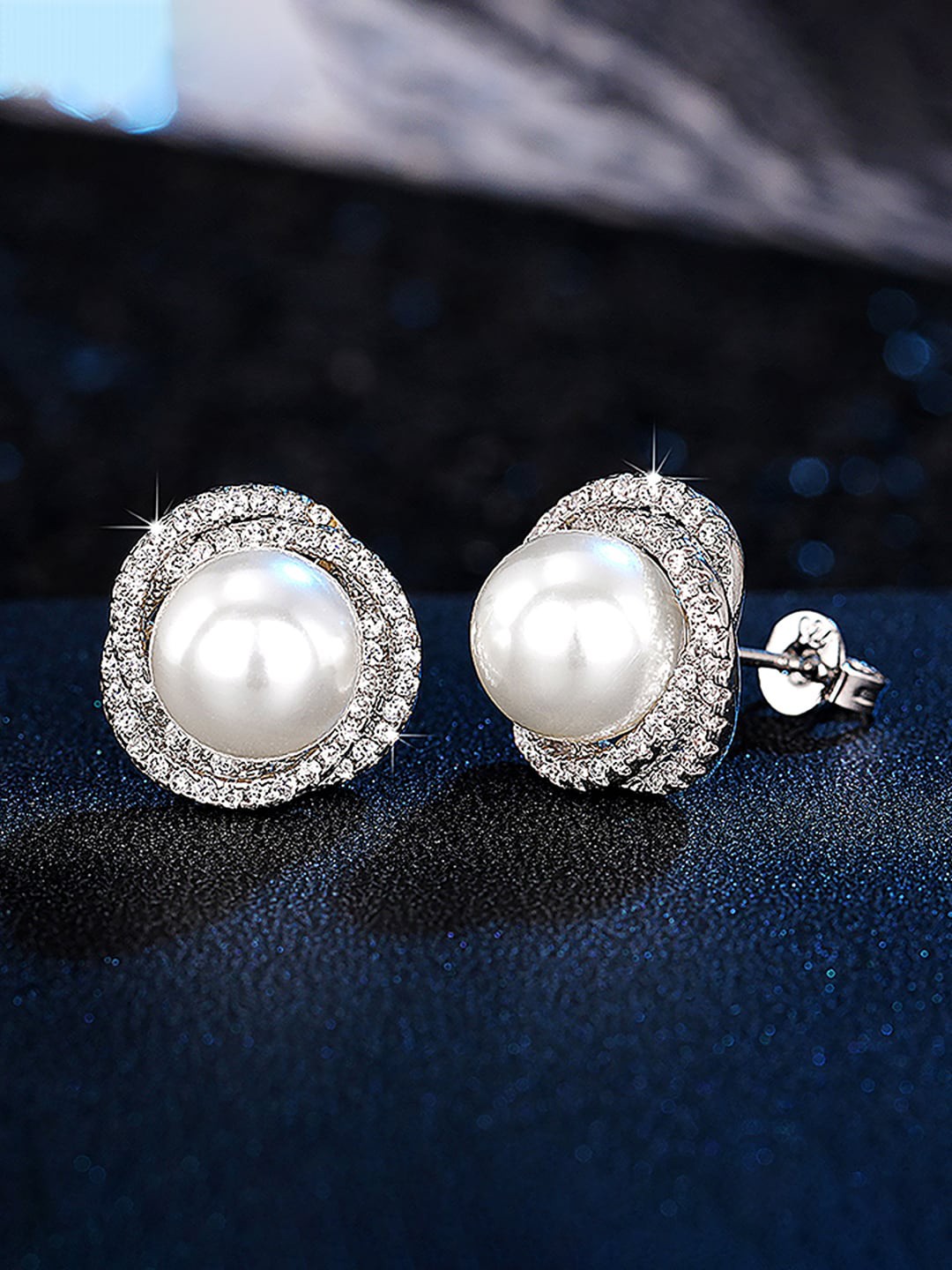 

Peora Silver Plated Cubic Zirconia & Pearl Studs Earrings