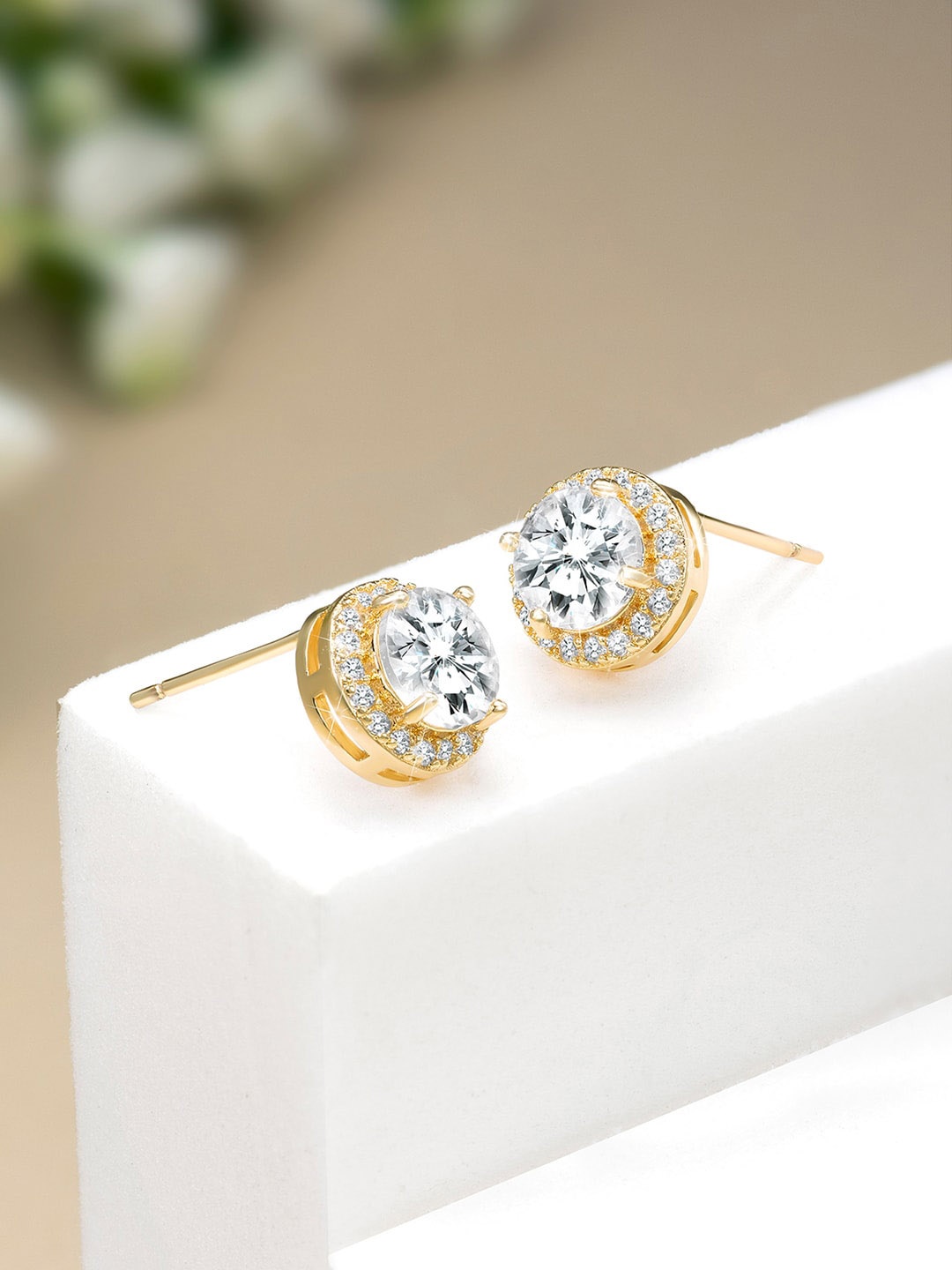 

Peora Gold-Plated Cubic Zirconia Studded Contemporary Studs Earrings