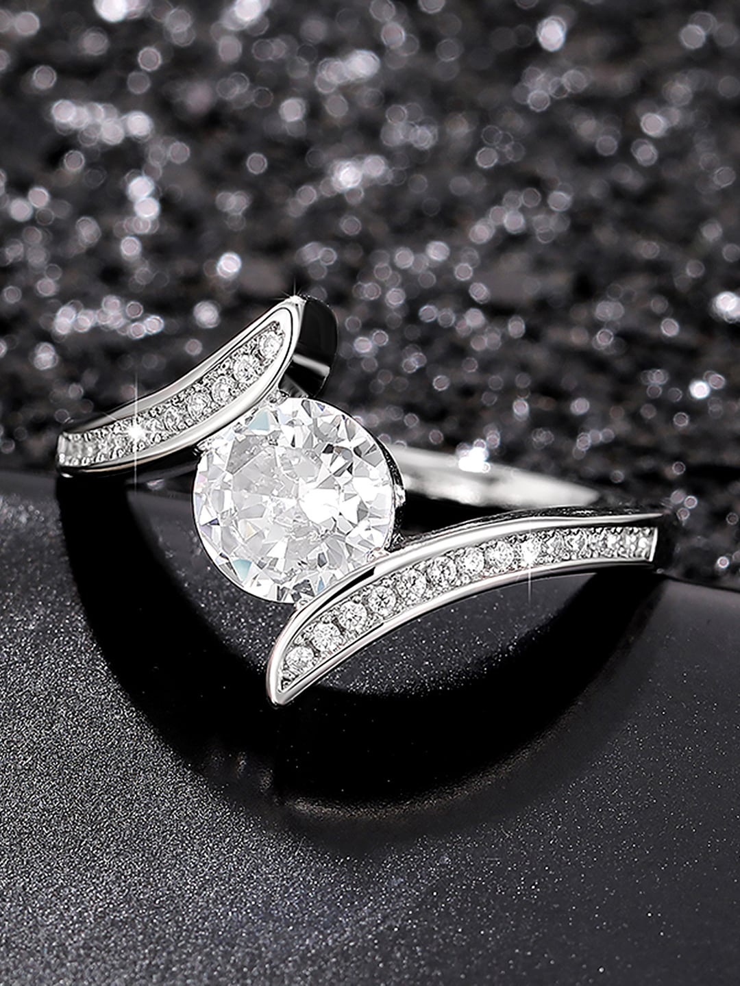 

Peora Silver Plated CZ Studded Finger Ring