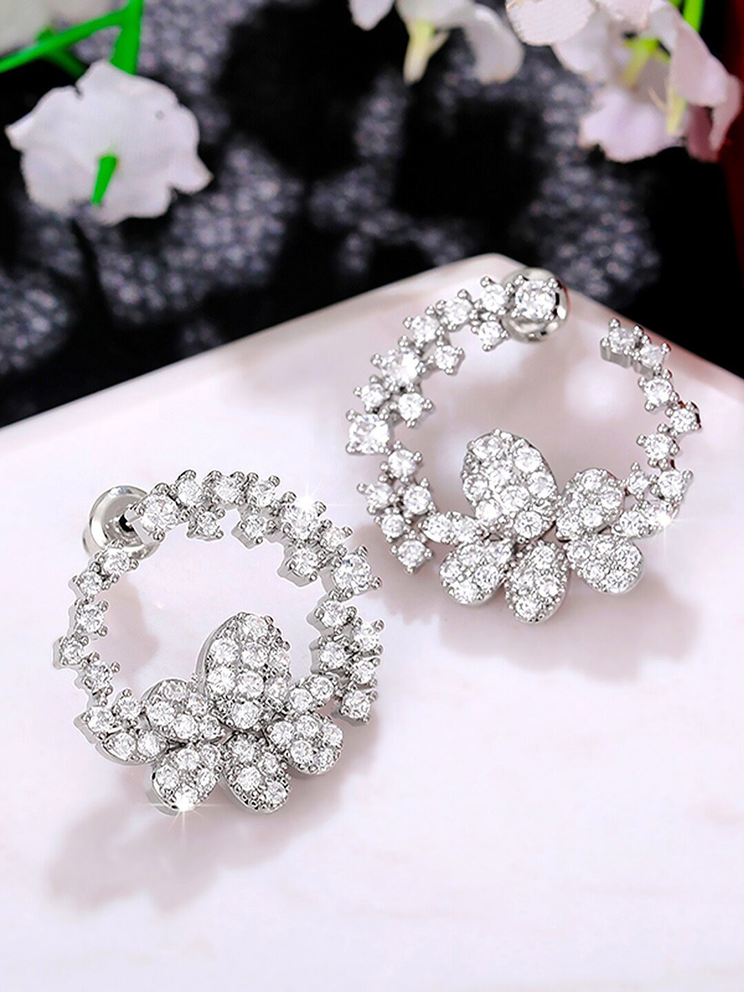 

Peora Silver Plated Cubic Zirconia Stud Earrings