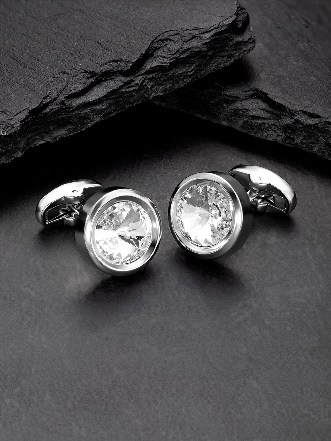 

Peora Silver Plated Crystal Studded Cufflink