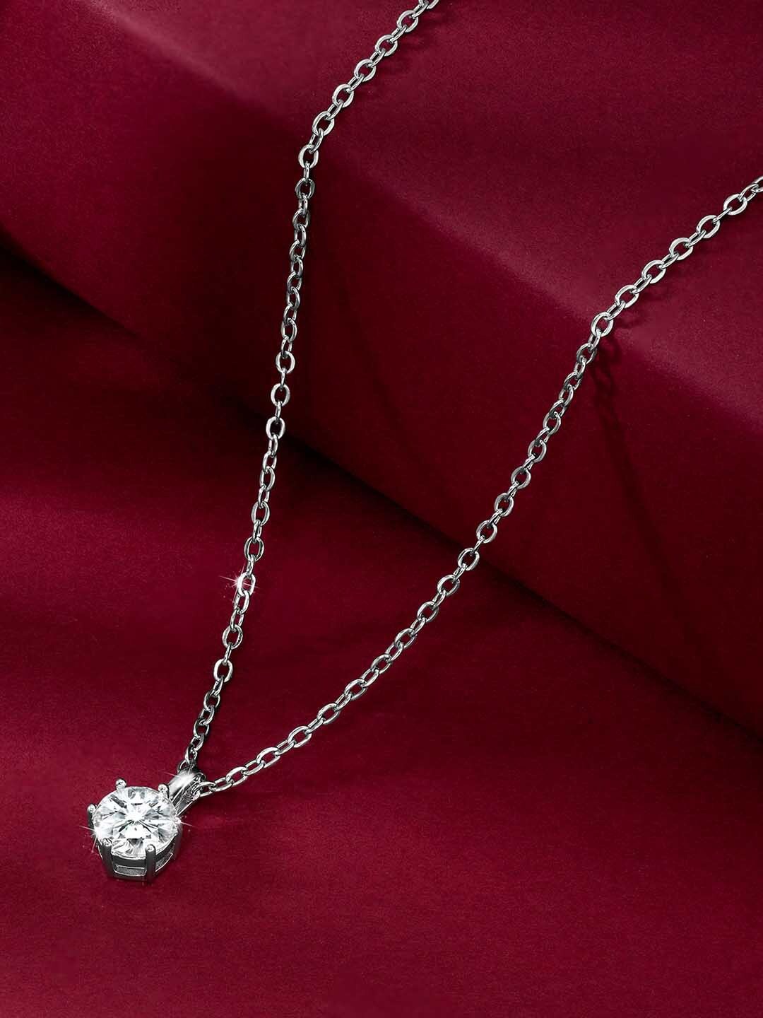 

Peora Silver-Plated Cubic Zirconia Studded Single Stone Pendant Chain