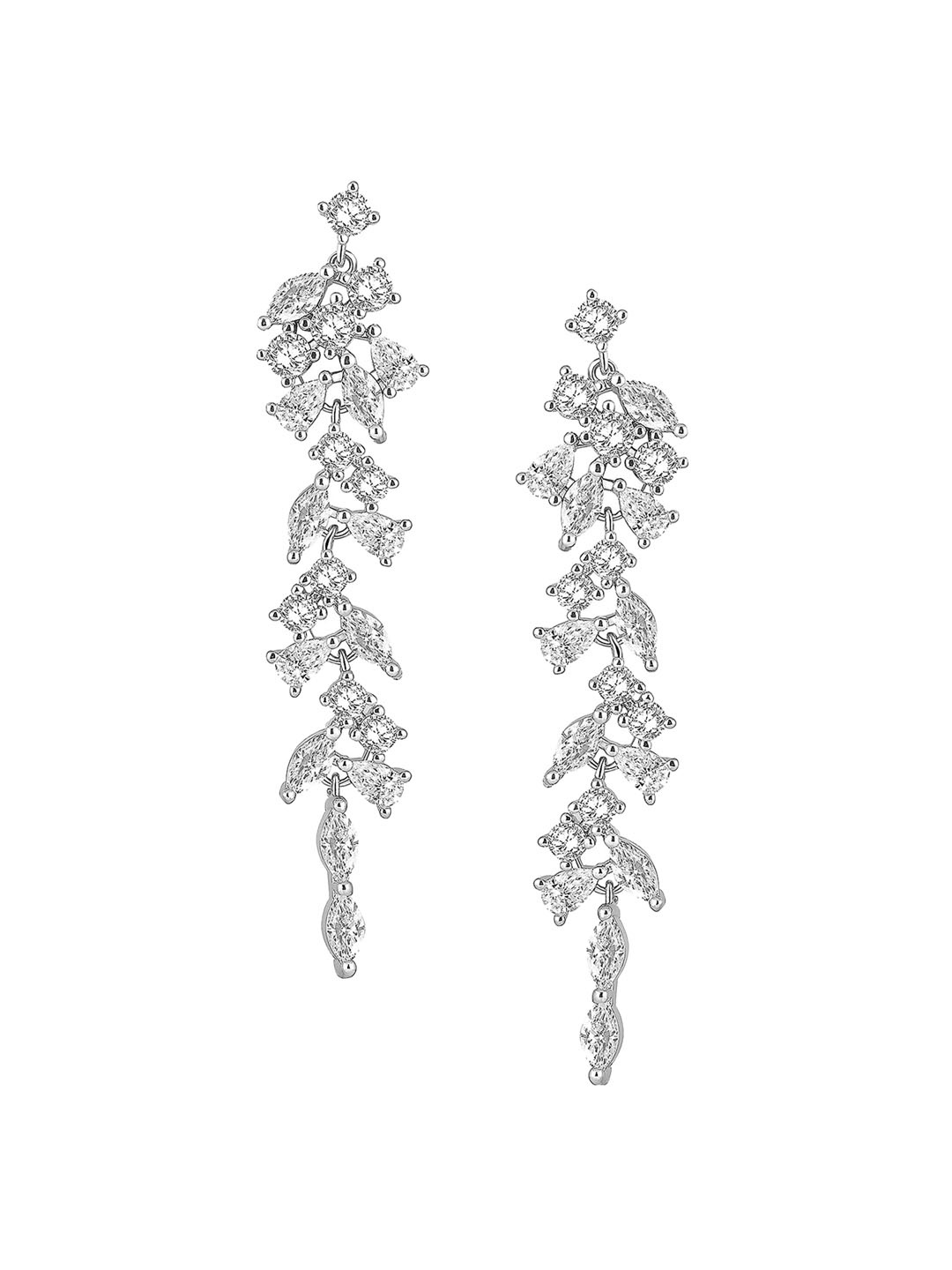 Peora Silver-Plated Cubic Zirconia Studded Contemporary Drop Earrings