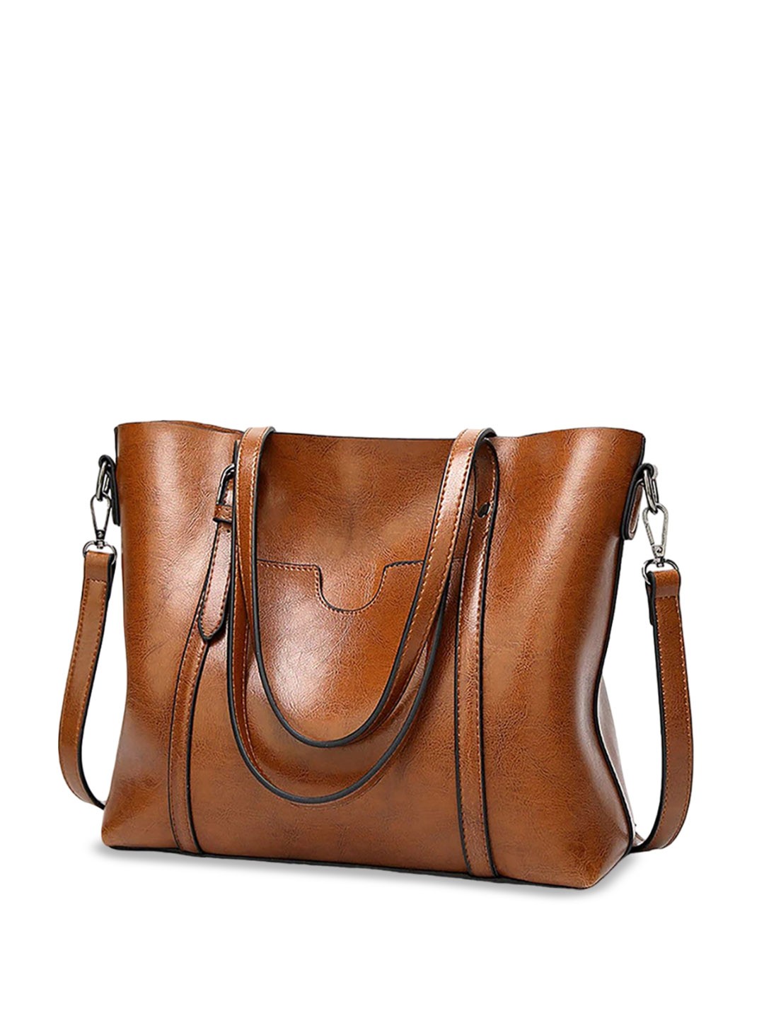 

SYGA Leather Bucket Tote Bag, Brown