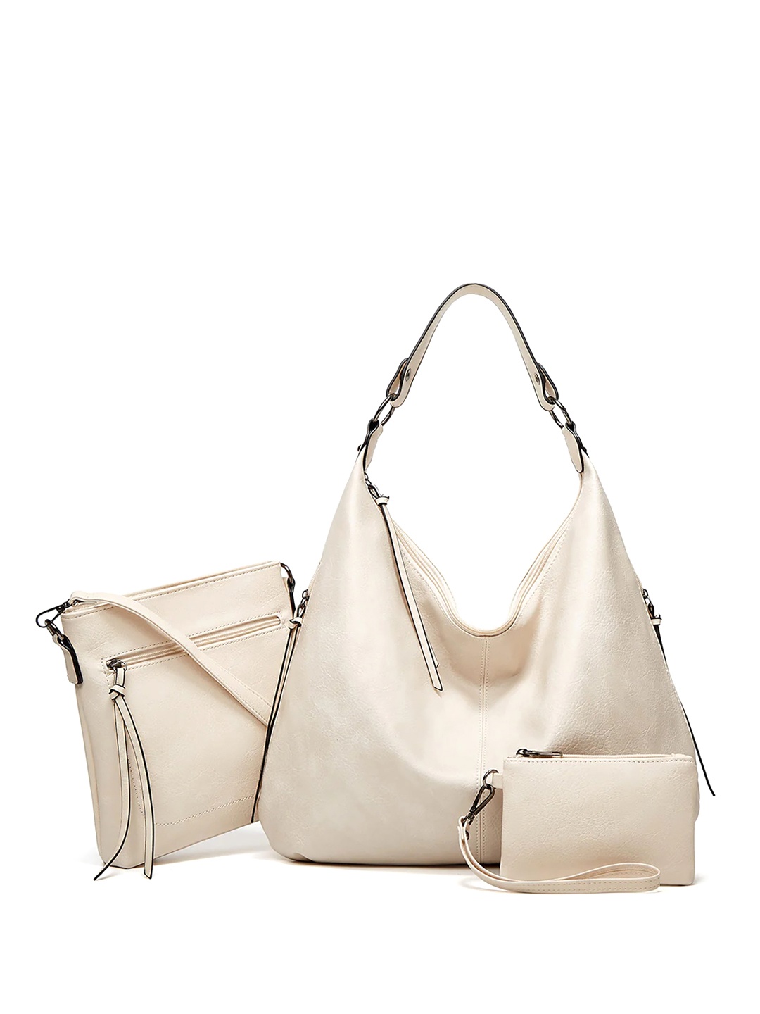 

SYGA Pack Of 3 Leather Shopper Hobo Bag, Beige