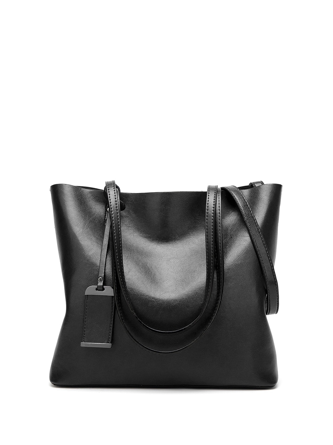 

SYGA Textured Zip Detail Leather Shoulder Bag, Black