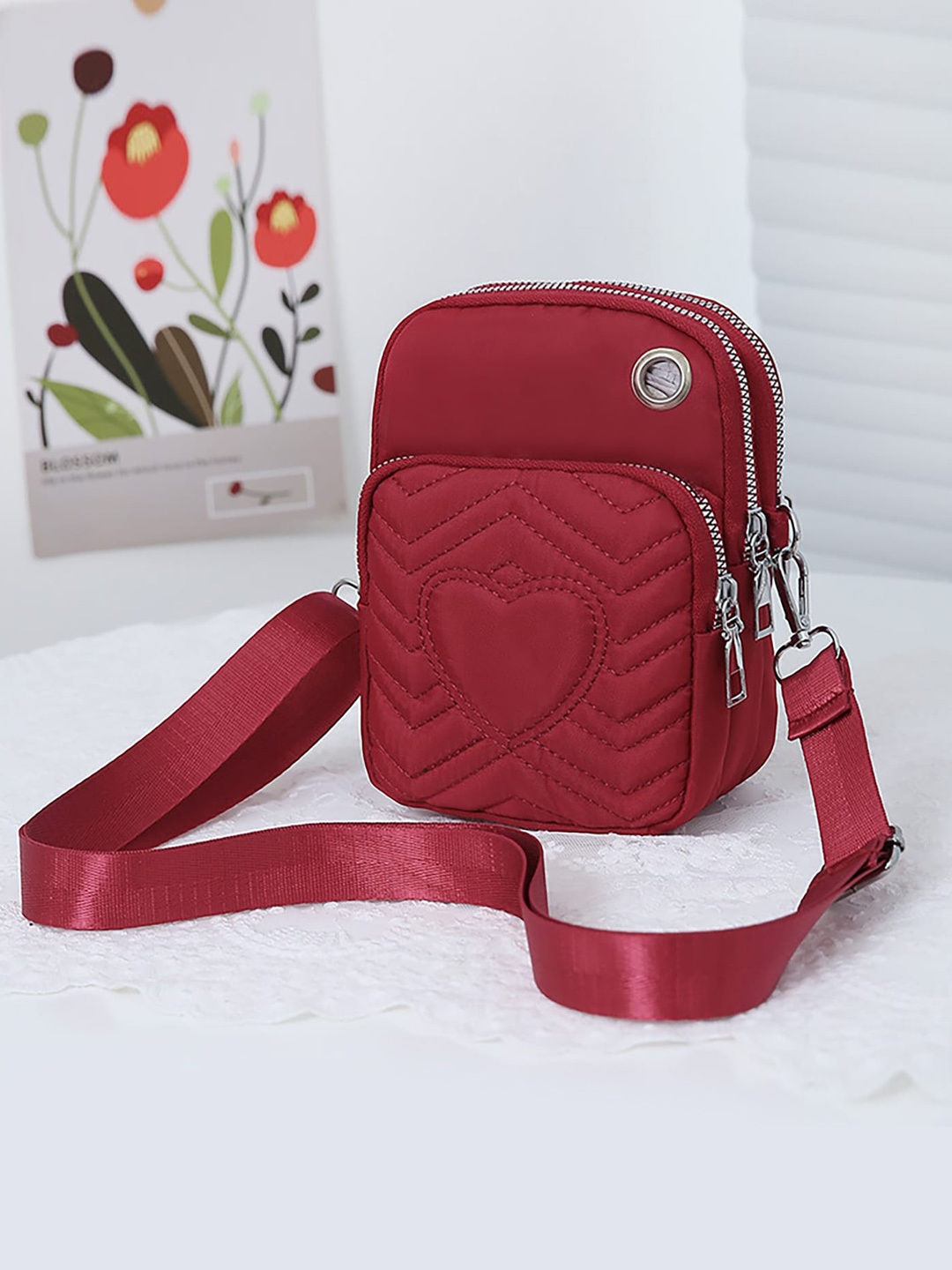 

SYGA Textured Leather Structured Sling Bag, Red