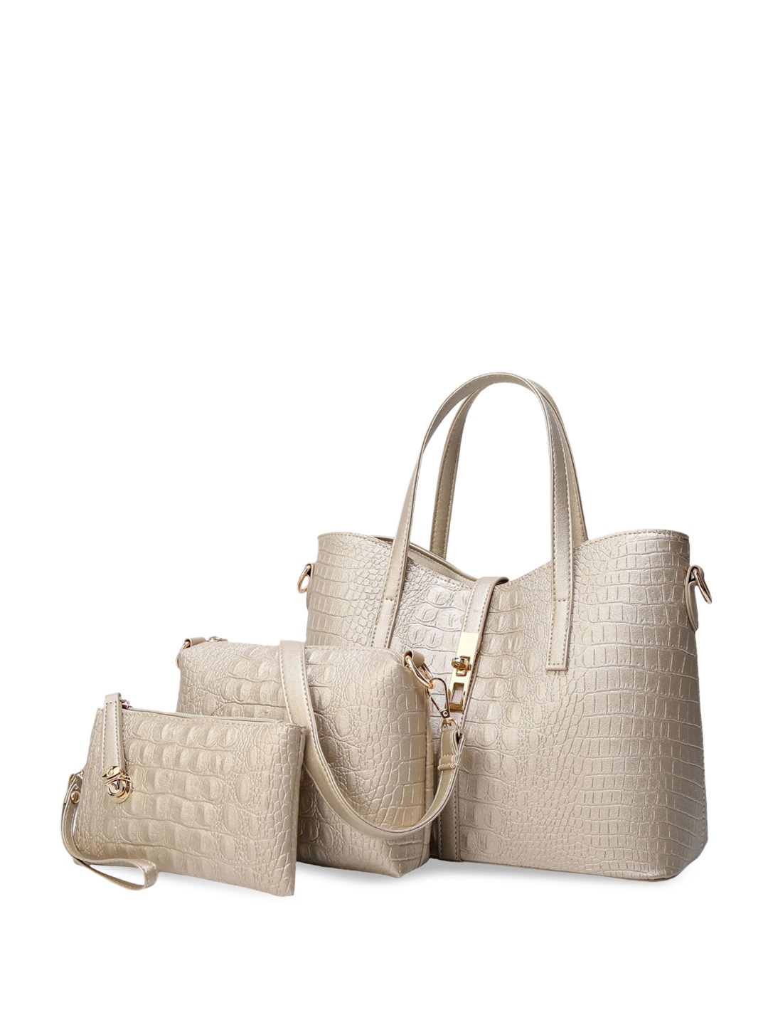 

SYGA Set Of 3 Textured Leather Oversized Shoulder Bag, Gold