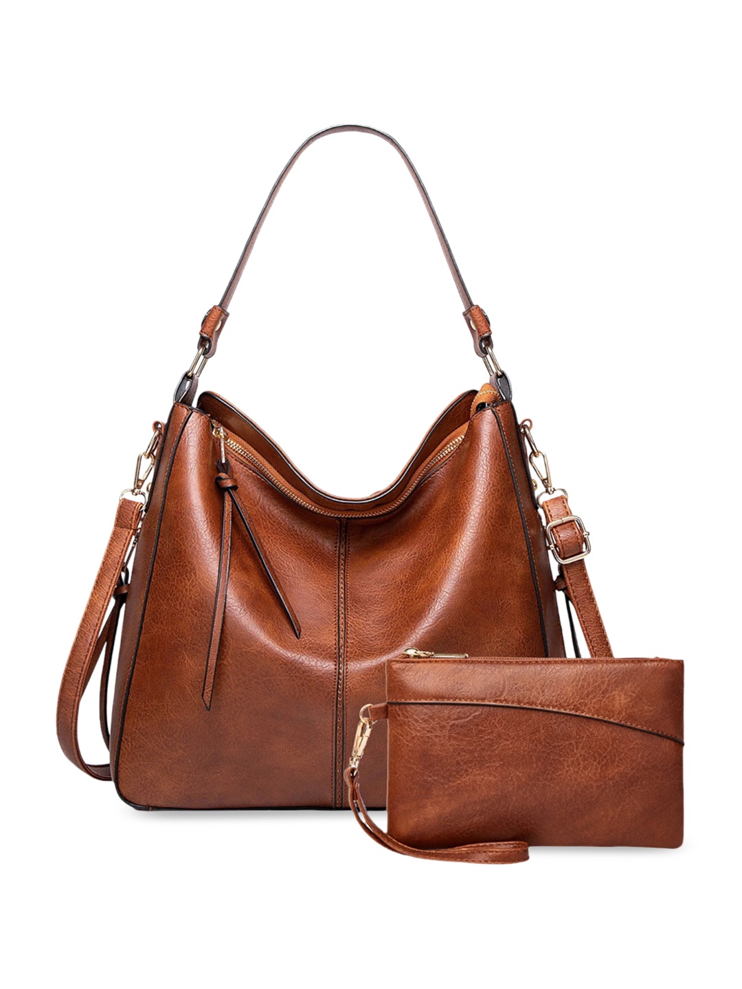 

SYGA Set Of 2 Leather Structured Hobo Bags, Brown