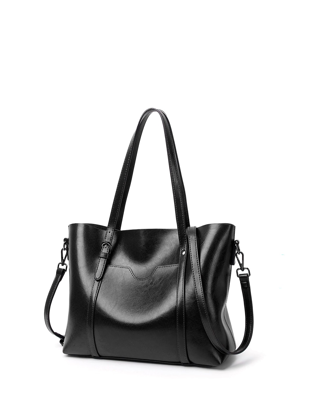 

SYGA Textured Leather Structured Shoulder Bag, Black