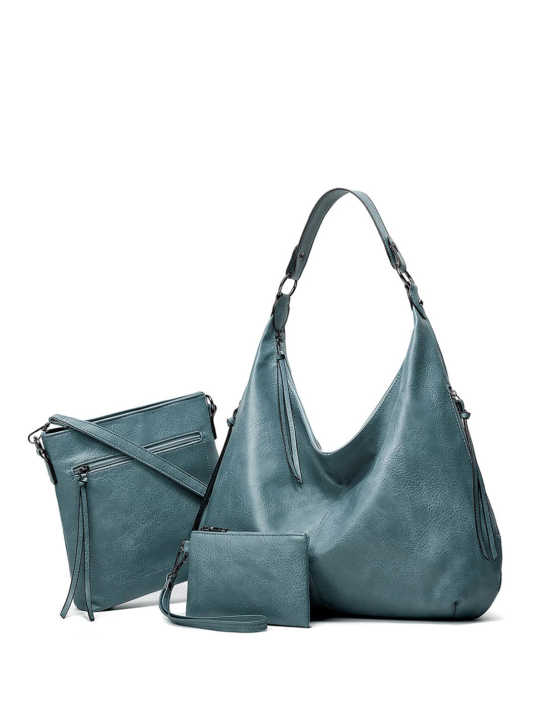 

SYGA Set Of 3 Leather Structured Handbags, Blue