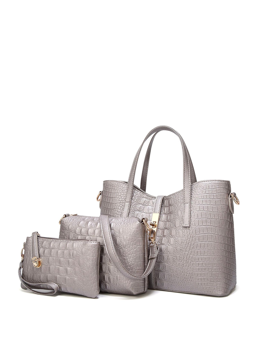 

SYGA Set Of 3 Textured Leather Structured Handheld Bags, Bronze