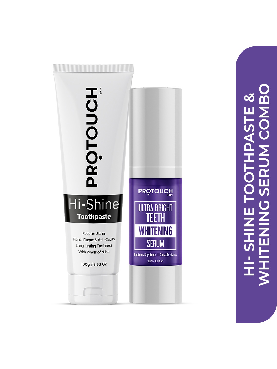 

PROTOUCH Ultra Bright Whitening Serum- 30ml & Hi Shine Charcoal Toothpaste Set-100ml, White