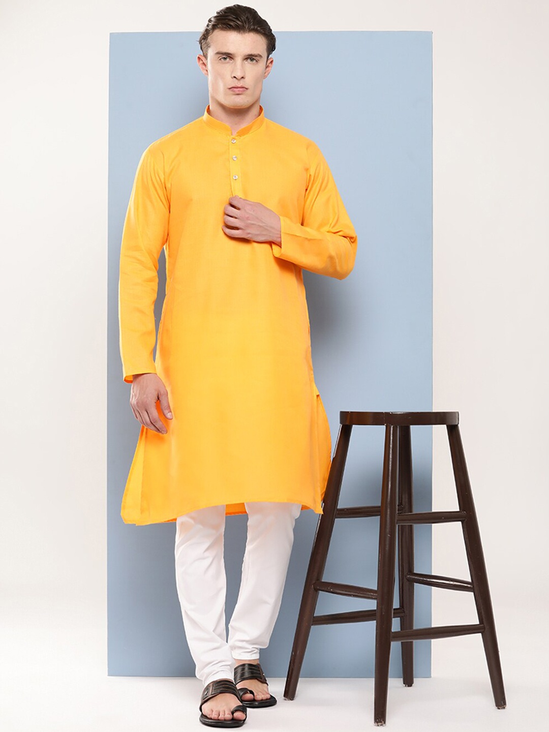 

BAESD Men Regular Pure Cotton Kurta with Pyjamas, Mustard