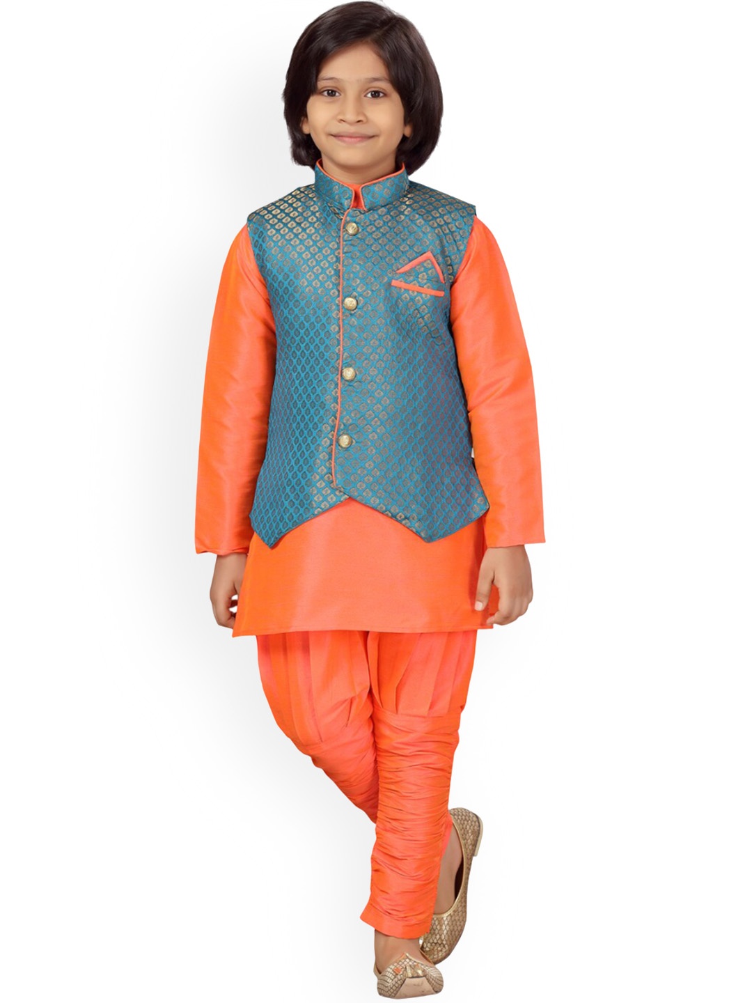 

Aarika Boys Mandarin Collar Kurta with Pyjamas, Orange