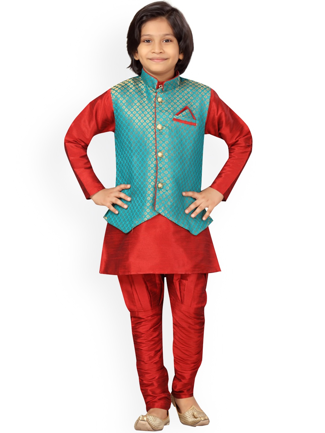 

Aarika Boys Mandarin Collar Kurta with Pyjamas, Maroon